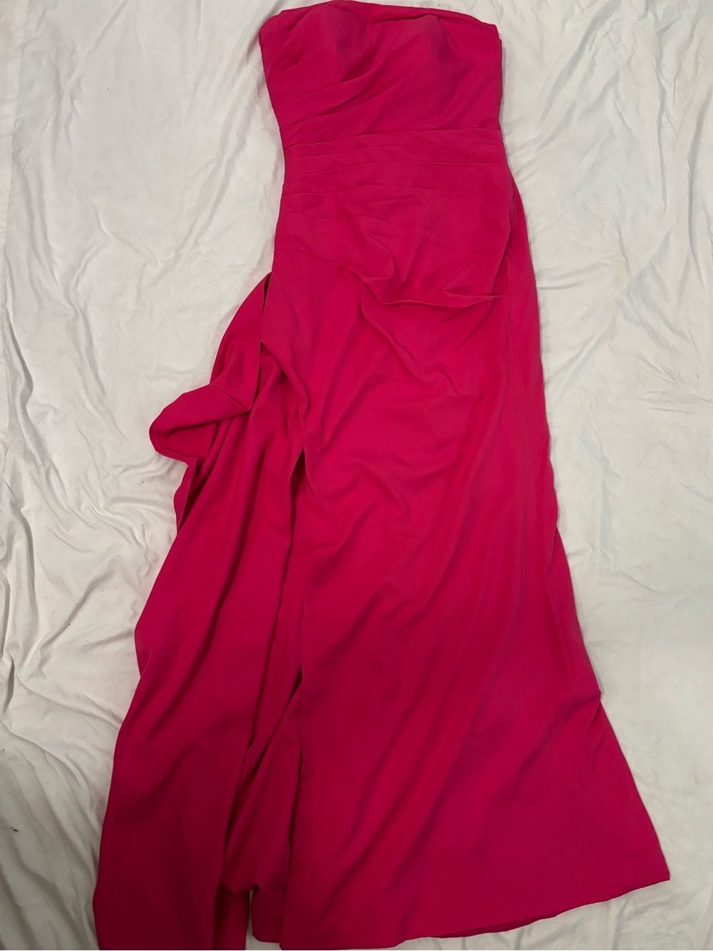 Strapless Fuchsia Ruffle-Detail Evening Gown - Picture 3 of 6